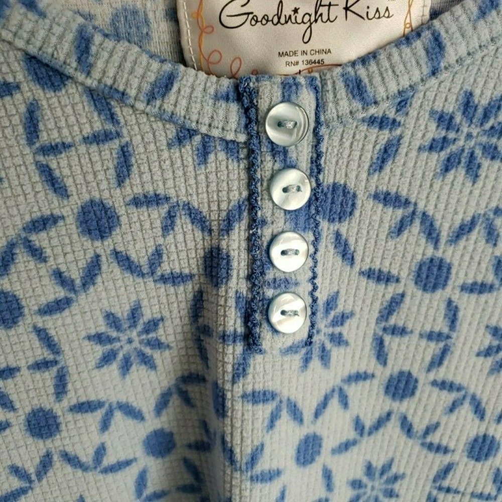Goodnight Kiss Pajama Top Womens Large Blue Floral Henley Long Sleeve Sleepwear - Picture 5 of 8